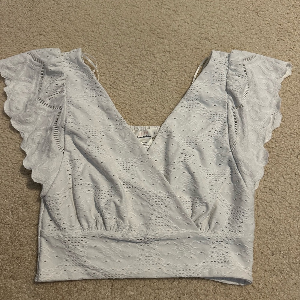 URBAN Romantics Light Gray Eyelet Blouse